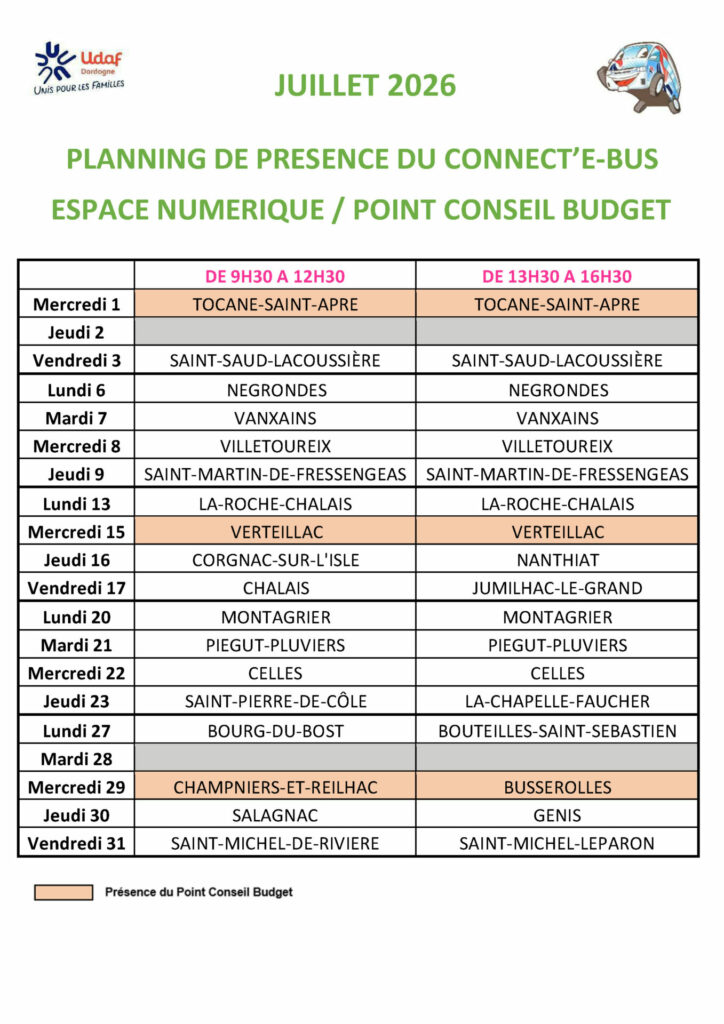 planninge de juillet 2026
